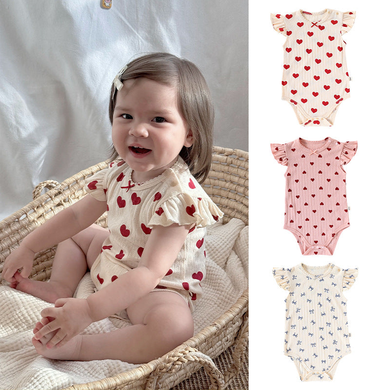 Summer Arrival Baby Unisex Crew Neck Fly Sleeves Hearts or Flowers Pattern Onesies Bodysuits, MyKids-USA®, Baby One-Pieces, MyKids-USA -  -  -  -  -  -  - 