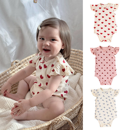 Summer Arrival Baby Unisex Crew Neck Fly Sleeves Hearts or Flowers Pattern Onesies Bodysuits, MyKids-USA®, Baby One-Pieces, MyKids-USA -  -  -  -  -  -  - 
