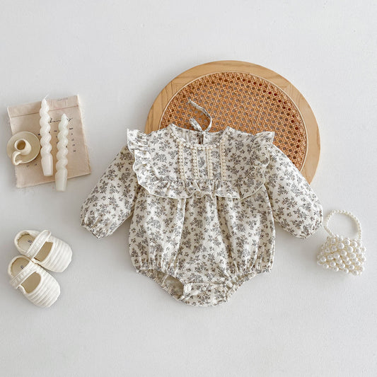 Spring Arrival Baby Flowers Print Long Sleeves Vintage Onesie For Girls, MyKids-USA®, Baby One-Pieces, MyKids-USA - Size/Age - 66 (3-6M) - Color - Khaki -  -  - TR2403042309-A