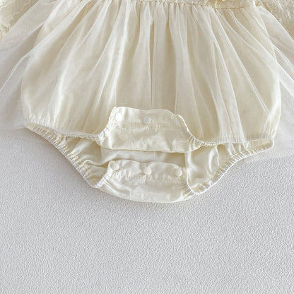 MyKids-USA® Baby Girls Long Sleeves Solid Color Tulle Bodysuit Dress