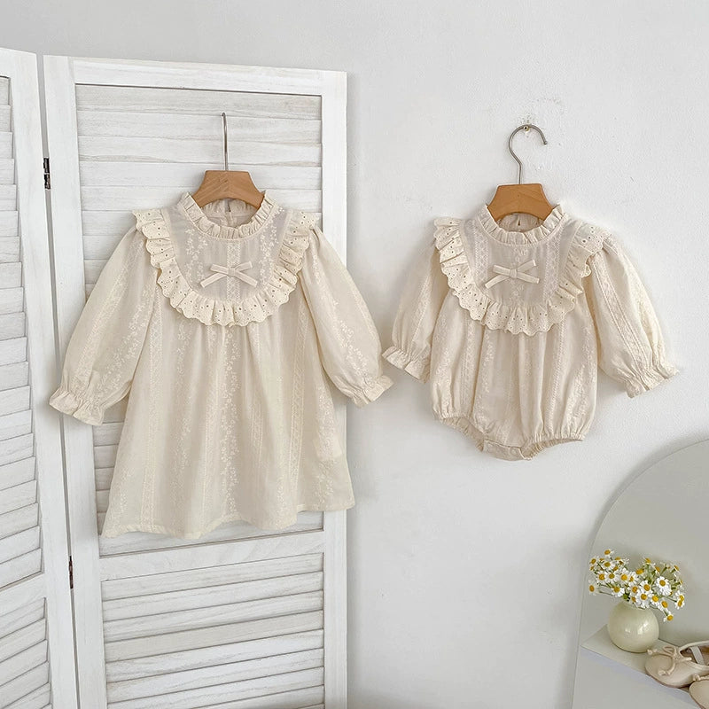 Baby Girls Flowers Pattern Long-sleeved Onesies and Dress – Princess Sister Matching Set, MyKids-USA®, Baby & Toddler Dresses, MyKids-USA -  -  -  -  -  -  - 