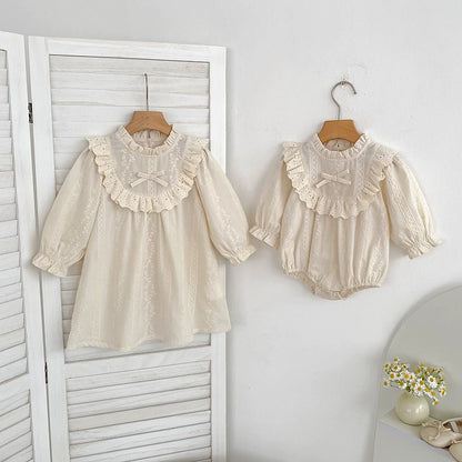 Baby Girls Flowers Pattern Long-sleeved Onesies and Dress – Princess Sister Matching Set, MyKids-USA®, Baby & Toddler Dresses, MyKids-USA -  -  -  -  -  -  - 