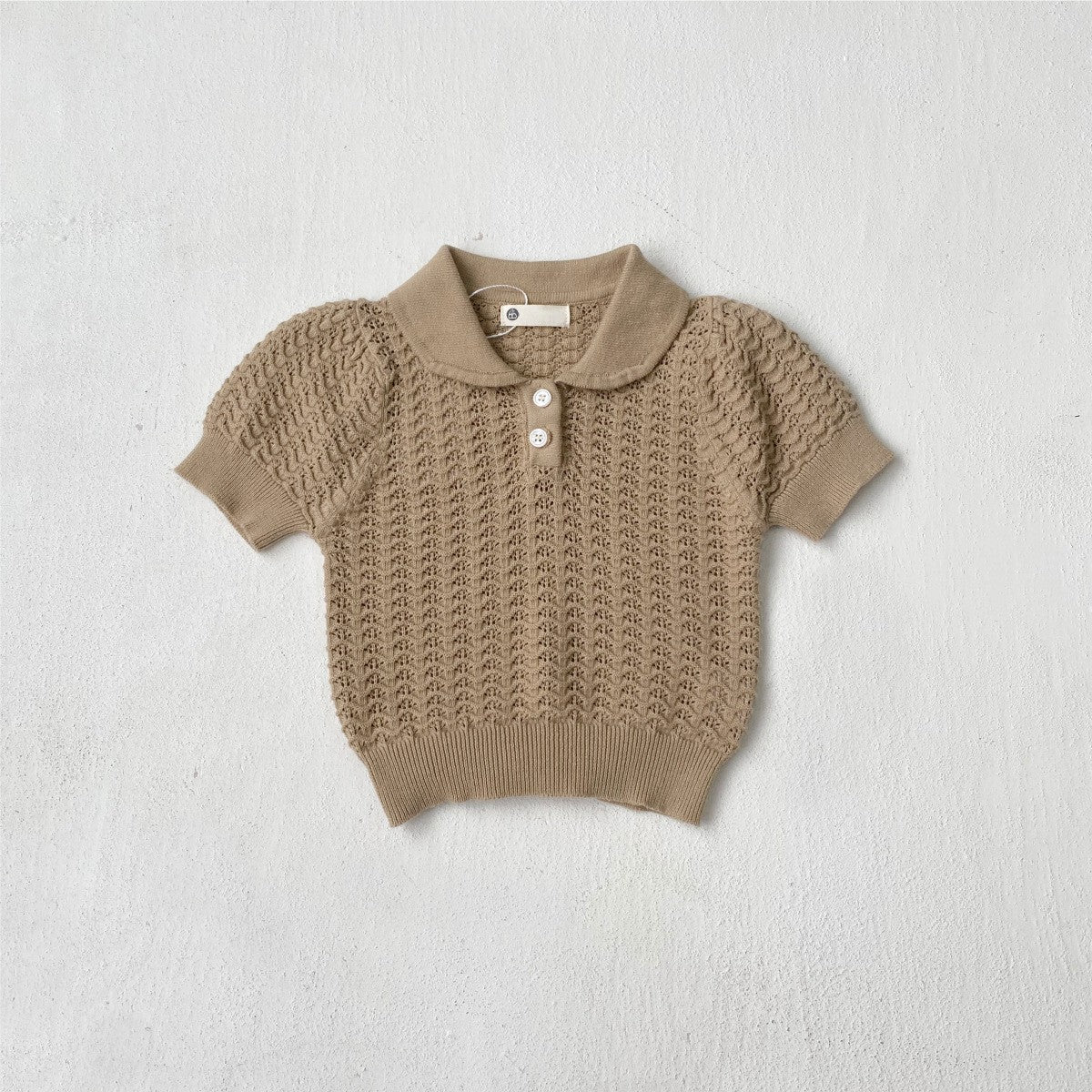 Arrival Summer Baby Kids Unisex Jacquard Pattern Knitted Short Sleeves Top