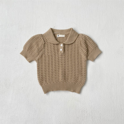 Arrival Summer Baby Kids Unisex Jacquard Pattern Knitted Short Sleeves Top