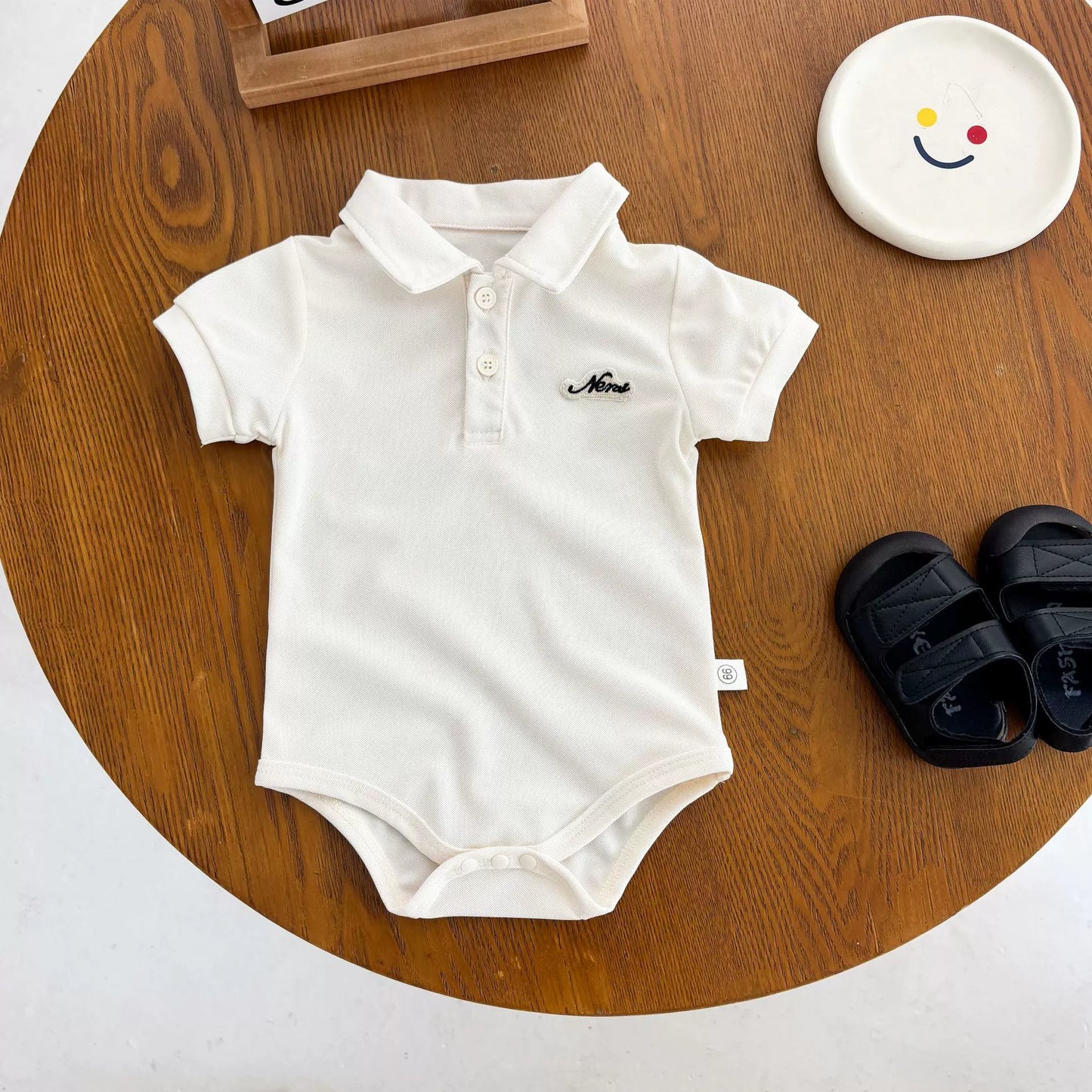 Summer Arrival Baby Unisex Casual Letters Logo Short Sleeves Turn-down Collar Onesies, MyKids-USA®, Baby One-Pieces, MyKids-USA - Size/Age - 66 (3-6M) - Color - White -  -  - TR2505301107-A