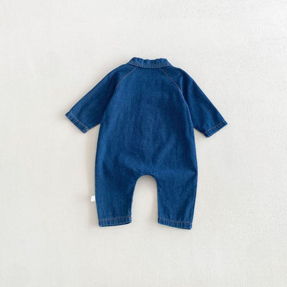 MyKids-USA® Autumn Arrival Baby Unsiex Long Sleeves Casual Turn-down Collar Denim Rompers