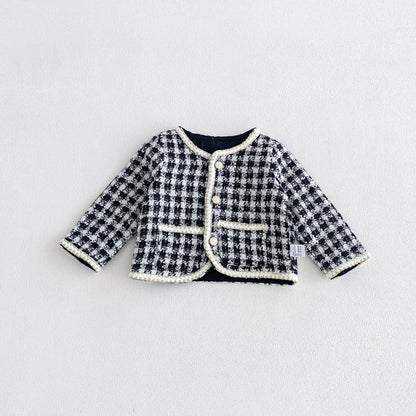 MyKids-USA® Arrival Autumn Baby Kids Girls Long Sleeves Plaid Coat and Color Patchwork Top Clothing Set