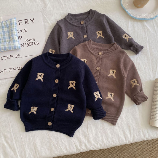 Autumn and Winter Arrival Baby Kids Unisex Embroidery Pattern Long Sleeves Casual Cardigan
