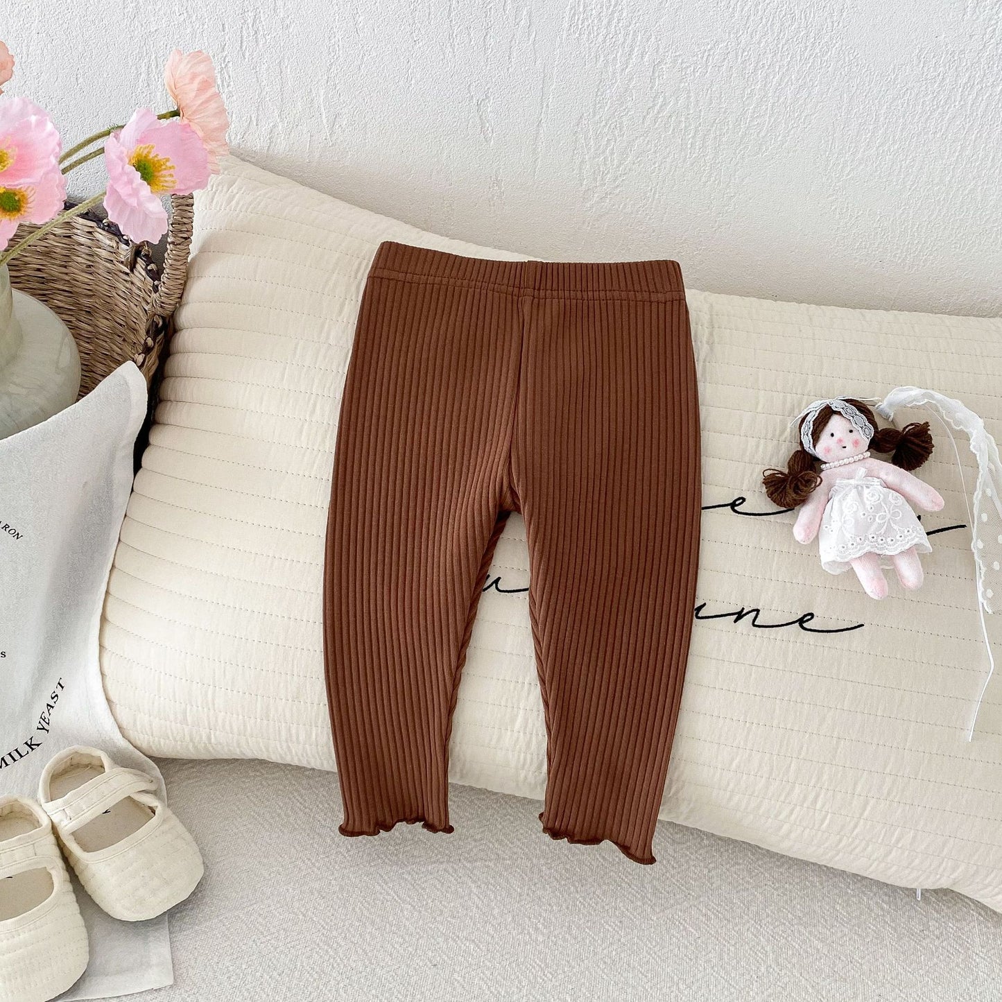 Autumn Arrival Elastic Baby Kids Girls Solid Color Striped Pattern Pants, MyKids-USA®, Trousers, MyKids-USA - Size/Age - 66 (3-6M) - Color - Brown -  -  - TR2509132356-B