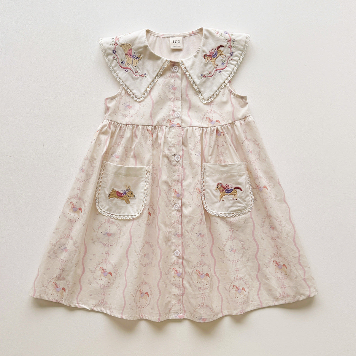 Summer Arrival Baby Girls Sleeveless Cartoon Embroidery Pattern Dress, MyKids-USA®, Baby & Children's Dresses, MyKids-USA - Size/Age - 90 (12-24M) - Color - Apricot -  -  - TR2603312357-A.