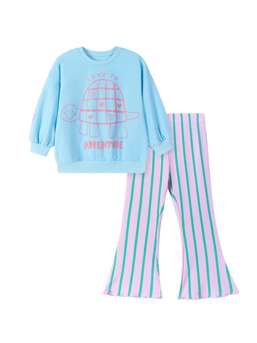 Spring and Autumn Girls Tortoise Cartoon Pattern Long Sleeves Sweatshirt and Striped Pants Clothing Set, MyKids-USA®, Baby & Toddler Outfits, MyKids-USA -  -  -  -  -  -  - 
