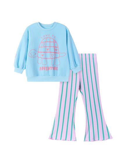 Spring and Autumn Girls Tortoise Cartoon Pattern Long Sleeves Sweatshirt and Striped Pants Clothing Set, MyKids-USA®, Baby & Toddler Outfits, MyKids-USA -  -  -  -  -  -  - 