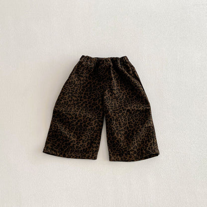 Spring and Autumn Baby Kids Girls Long Sleeves Cartoon Pattern Pullover and Leopard Pattern Pants 2-piece Clothing Set