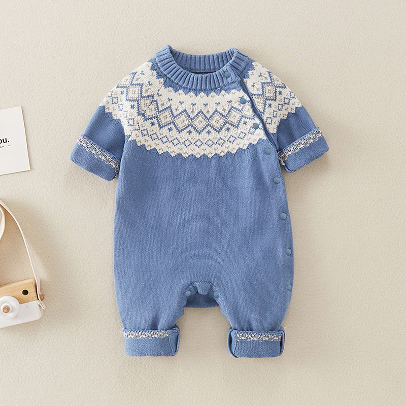 Baby Boy Geometric Pattern Comfy Knitted Romper