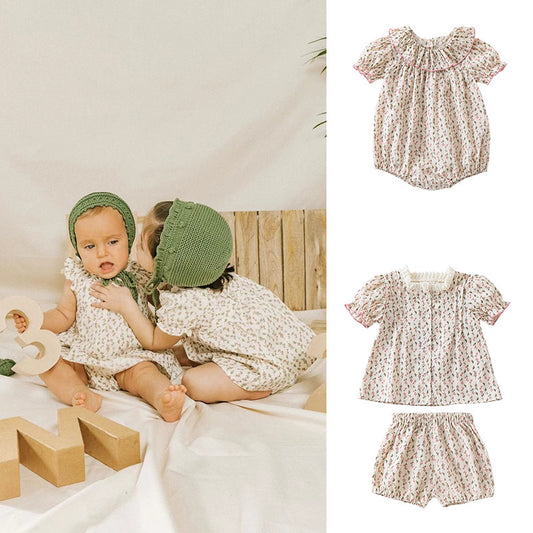 Baby Ditsy Flower Graphic Puff Sleeves Onesie&Sets