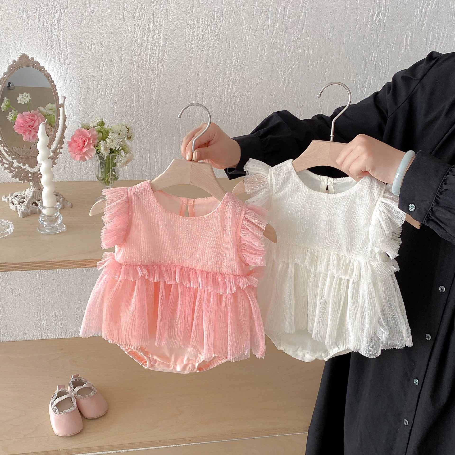 Summer Arrival Baby Girls Solid Color Fly Sleeves Tulle Design Onesies, MyKids-USA®, Baby One-Pieces, MyKids-USA -  -  -  -  -  -  - 