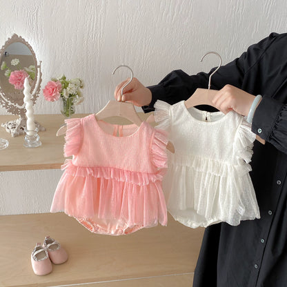 Summer Arrival Baby Girls Solid Color Fly Sleeves Tulle Design Onesies, MyKids-USA®, Baby One-Pieces, MyKids-USA -  -  -  -  -  -  - 