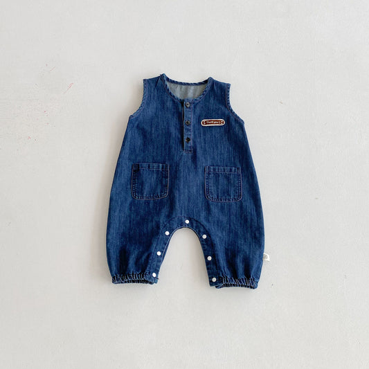 Autumn Arrival Baby Unisex Sleeveless Letters Pattern Denim Rompers, MyKids-USA®, Baby & Toddler Outfits, MyKids-USA - Size/Age - 66 (3-6M) - Color - Blue -  -  - TR2509202344-A
