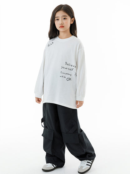 Arrival Autumn Kids Girls Long Sleeves Letters Pattern Sweatshirt and Black Pants Clothing Set