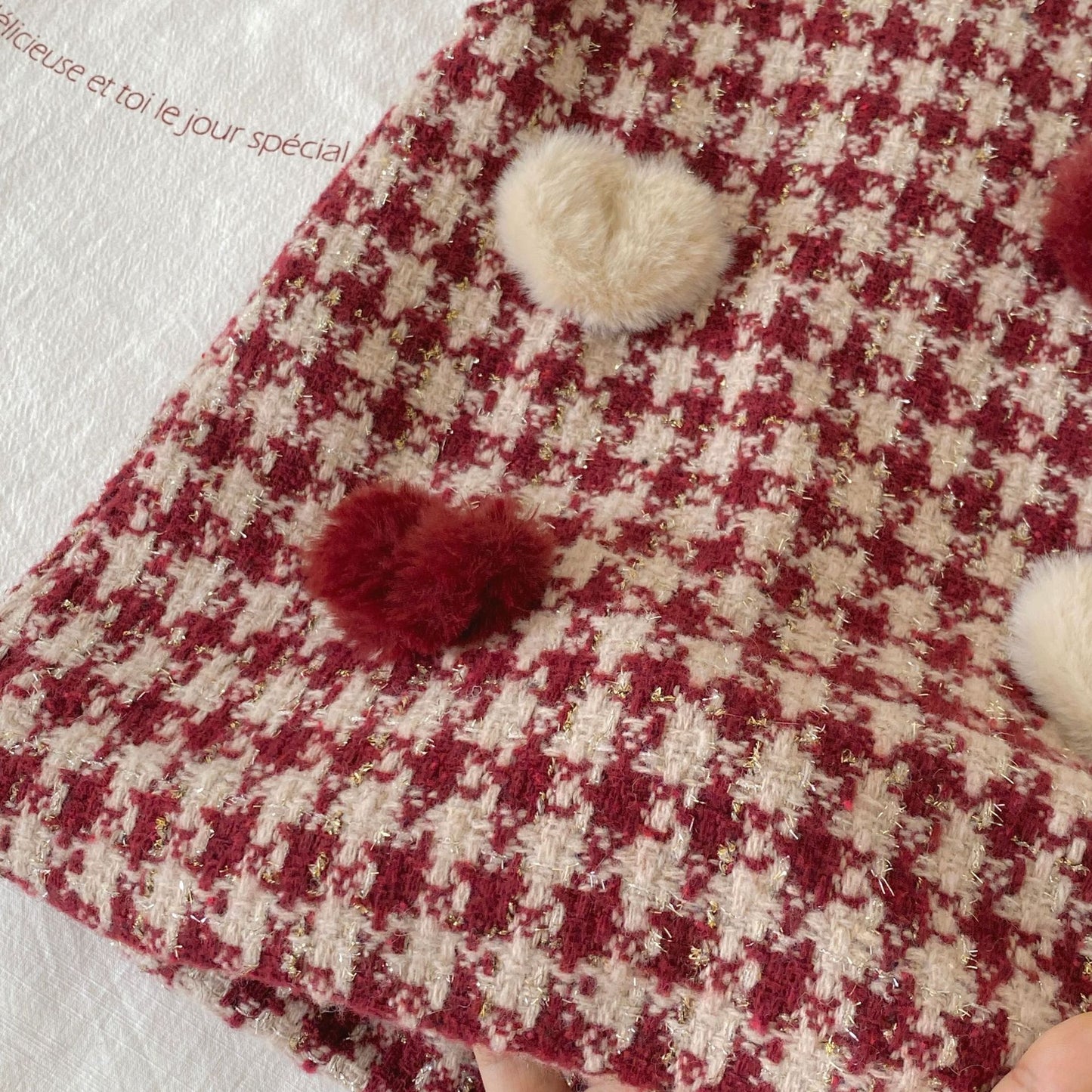 Winter and Autumn Baby Kids Girls Long Sleeves Knitted Sweater and Houndstooth Sleeveless Dress Clothing Set