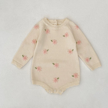Autumn Arrival Baby Girls Knitted Long Sleeves Flowers Embroidered Pattern Onesies, MyKids-USA®, Baby One-Pieces, MyKids-USA -  -  -  -  -  -  - 