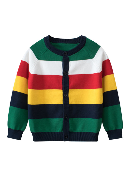 Cross-Border Children’s Rainbow Striped Knit Sweater Cardigan For Autumn/Winter – One-Piece Dispatch For Boys Cardigan