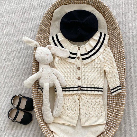 Sailor Collar Simple Style Knitted Clothing Sets