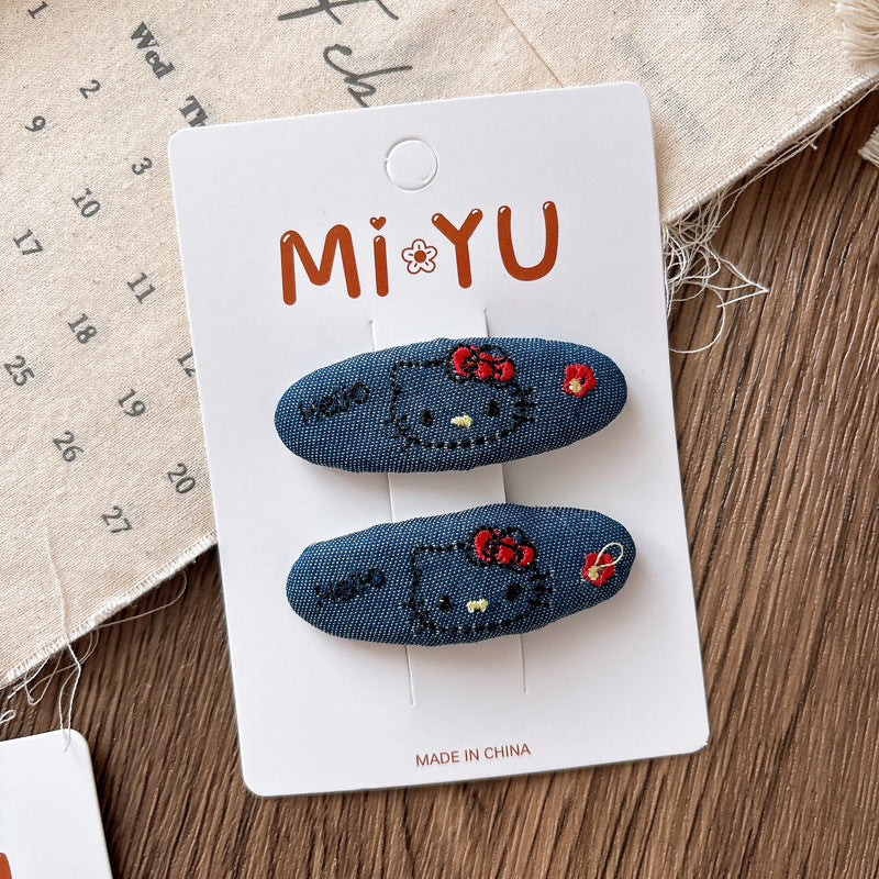 Collection of 2 Versatile Cute Kitty Embroidered Hair Clips, MyKids-USA®, Hair Pins, Claws & Clips, MyKids-USA - Size/Age - Average Size (0-12Y） - Color - Navy Blue (Dark Blue) -  -  - TR2603202138-C.