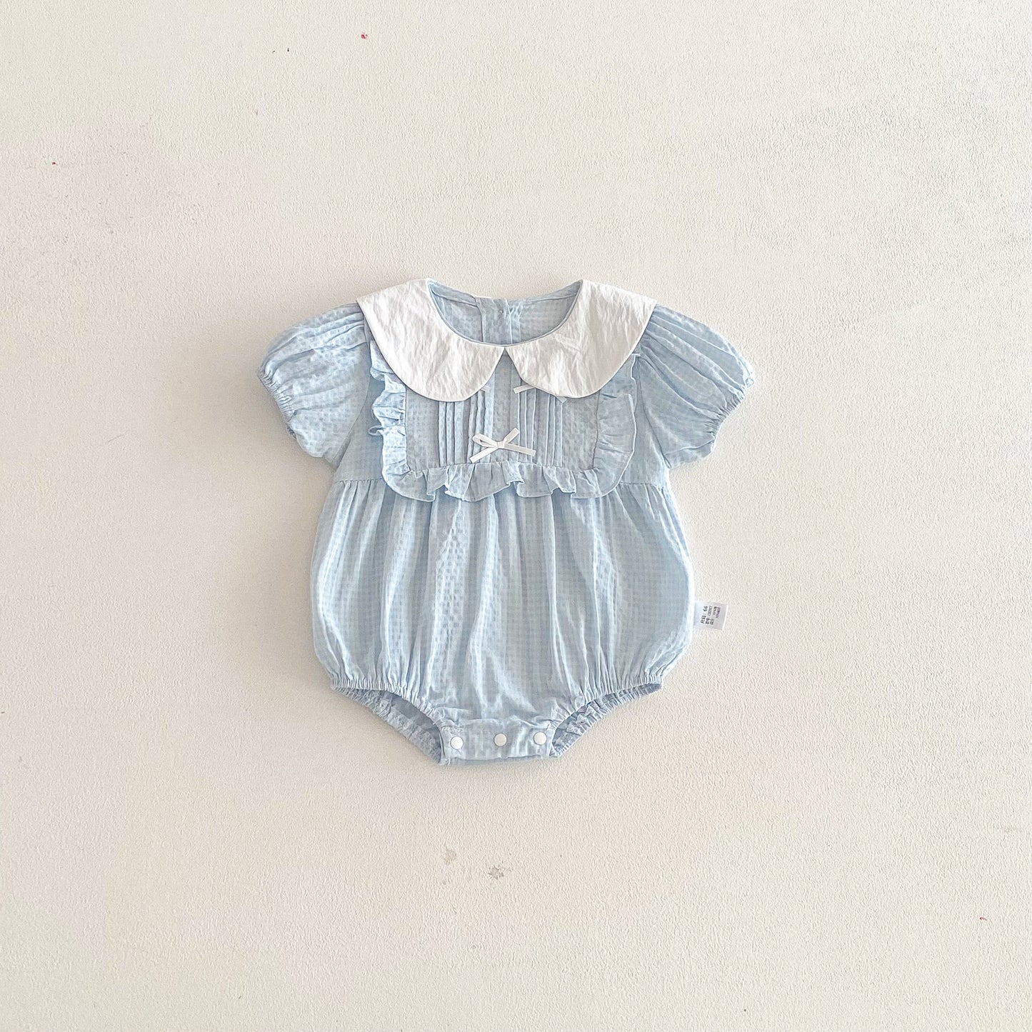 Summer Arrival Baby Girls Short Sleeves Light Plaid Pattern Bodysuit, MyKids-USA®, Bodysuits, MyKids-USA - Size/Age - 66 (3-6M) - Color - Blue -  -  - TR2603161157-A.