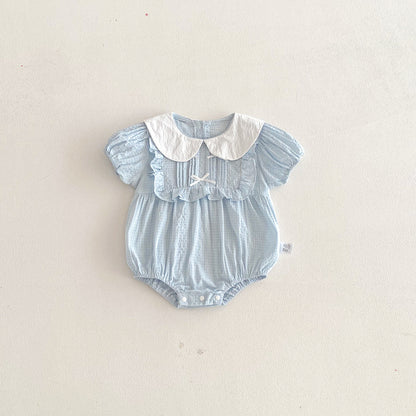 Summer Arrival Baby Girls Short Sleeves Light Plaid Pattern Bodysuit, MyKids-USA®, Bodysuits, MyKids-USA - Size/Age - 66 (3-6M) - Color - Blue -  -  - TR2603161157-A.