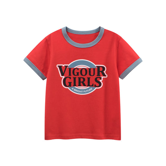 Summer Girls’ Letters Pattern T-shirt in European and American Style, MyKids-USA®, T-Shirts, MyKids-USA - Size/Age - 90 (12-24M) - Color - Red -  -  - TR2604072225-A.