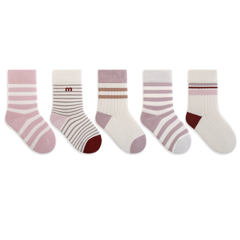 Autumn Arrival Baby Kids Unisex Breathable Casual Pattern Socks 1 Lot=5-Pair Set, MyKids-USA®, Baby & Toddler Socks & Tights, MyKids-USA - Size/Age - S (0-1Y) - Color - Light Pink -  -  - TR2511122204-H