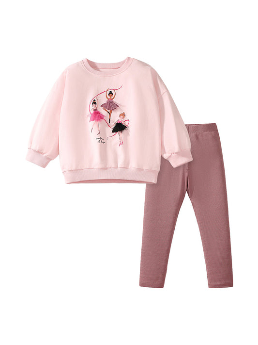 Spring And Autumn Girls Cartoon Dancers Pattern Long Sleeves Crew Neck Top Sweatshirt And Pants Clothing Set, MyKids-USA®, Baby & Toddler Outfits, MyKids-USA - Size/Age - 90 (12-24M) - Color - Pink -  -  - TR2407232135-A