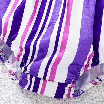 Design Summer Baby Kids Girls Sleeveless Striped Pattern Dress with Bloomers Set