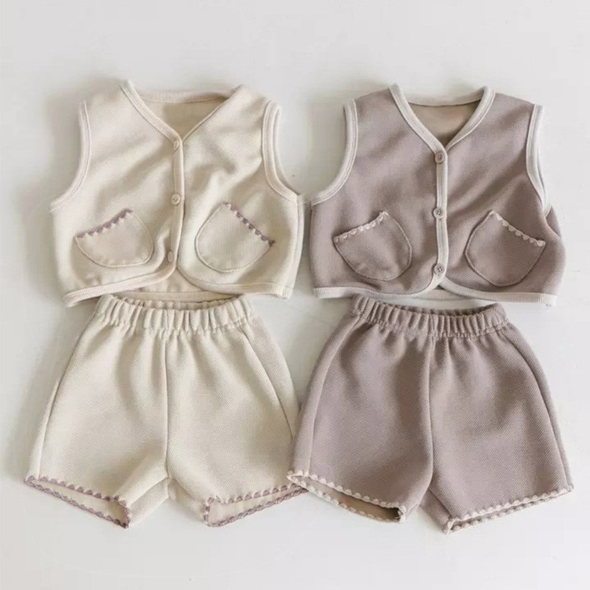 MyKids-USA® Autumn Baby Kids Plain Sleeveless Vest and Shorts Clothing Set