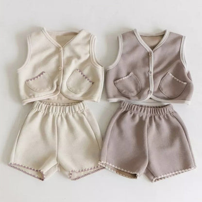 MyKids-USA® Autumn Baby Kids Plain Sleeveless Vest and Shorts Clothing Set