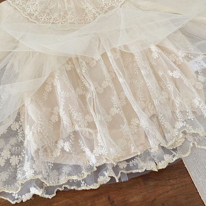 Autumn and Spring Arrival Baby Kids Girls Long Sleeves Flowers Pattern Tulle Decorated Dress