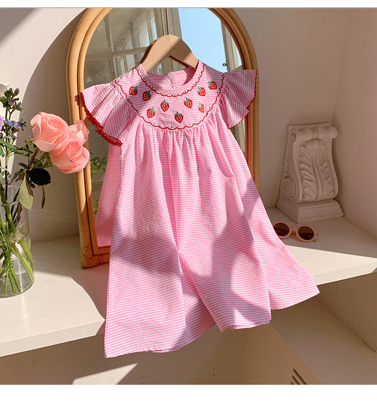Summer Arrival Baby Kids Girls Cute Fly Sleeves Strawberry Pattern Striped Dress, MyKids-USA®, Baby & Toddler Dresses, MyKids-USA - Size/Age - 90 (12-24M) - Color - Pink -  -  - TR2503171627-A