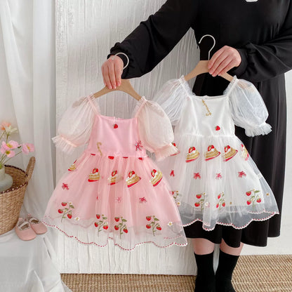 Summer Arrival Baby Girls Flowers and Fruits Embroidered Tulle Design Short Sleeves Dress, MyKids-USA®, Baby & Toddler Dresses, MyKids-USA -  -  -  -  -  -  - 