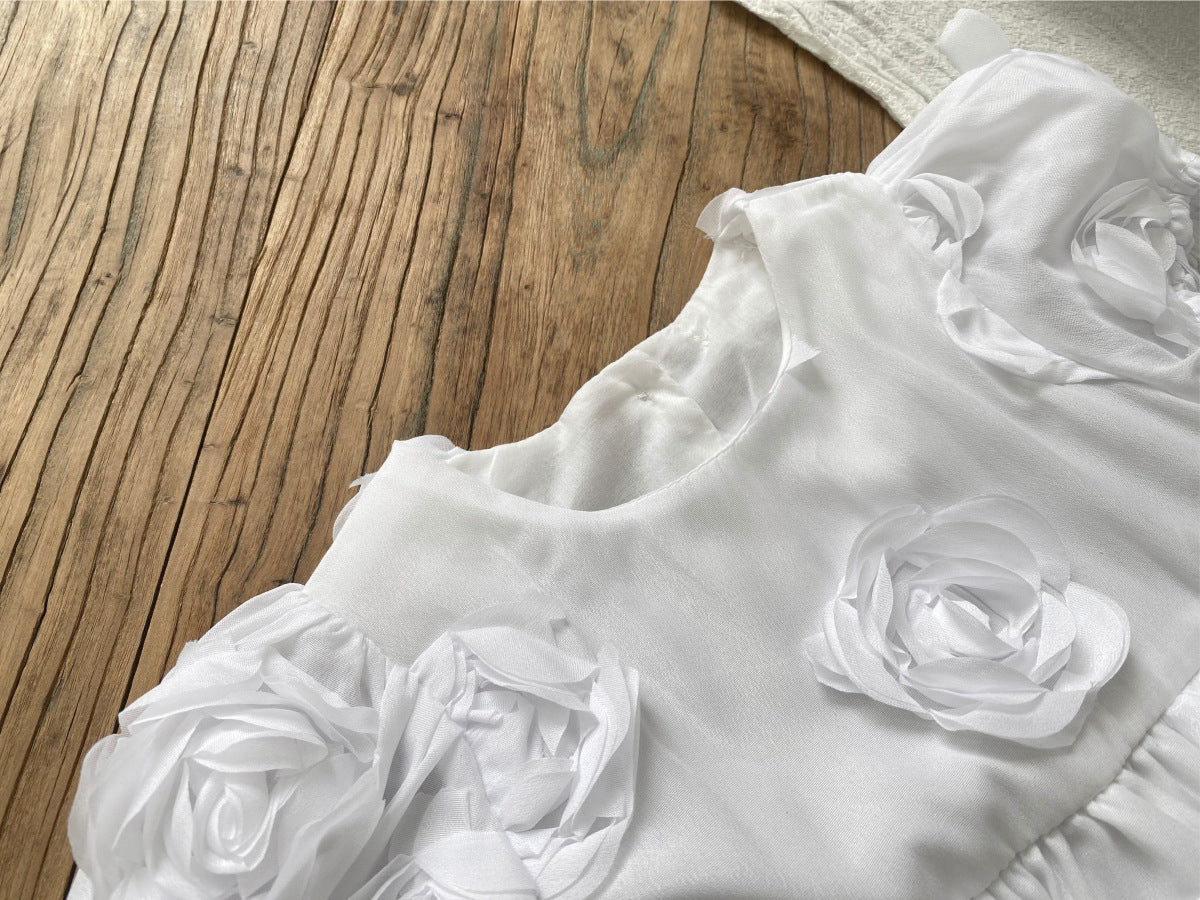 Summer Arrival Baby Girls Short Sleeves Solid Color Flowers Pattern Bodysuit Dress