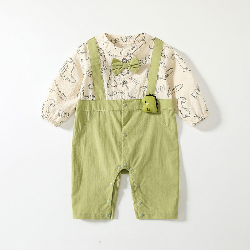 Spring Arrival Baby Boys Cartoon Dinosaur Pattern Color Patchwork Romper, MyKids-USA®, Baby One-Pieces, MyKids-USA - Size/Age - 66 (3-6M) - Color - Green -  -  - TR2501171118-A