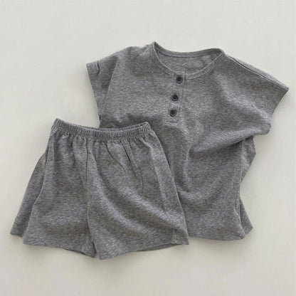 MyKids-USA® Arrival Summer Baby Kids Short Sleeves Plain T-shirt and Shorts Clothing Set