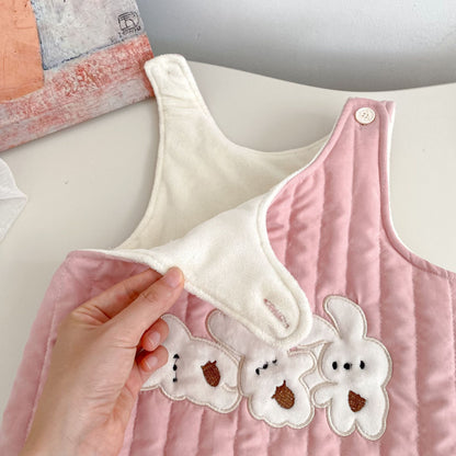 Winter and Autumn Baby Kids Girls Long Sleeves Solid Color Top and Rabbits Pattern Sleeveless Cotton-Padded Overalls Clothing Set, MyKids-USA®, Baby & Toddler Outfits, MyKids-USA -  -  -  -  -  -  - 