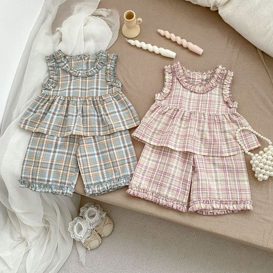 Summer Baby Kids Girls Plaid Sleeveless Vest And Shorts Casual Clothing Set, MyKids-USA®, Baby & Toddler Outfits, MyKids-USA -  -  -  -  -  -  - .
