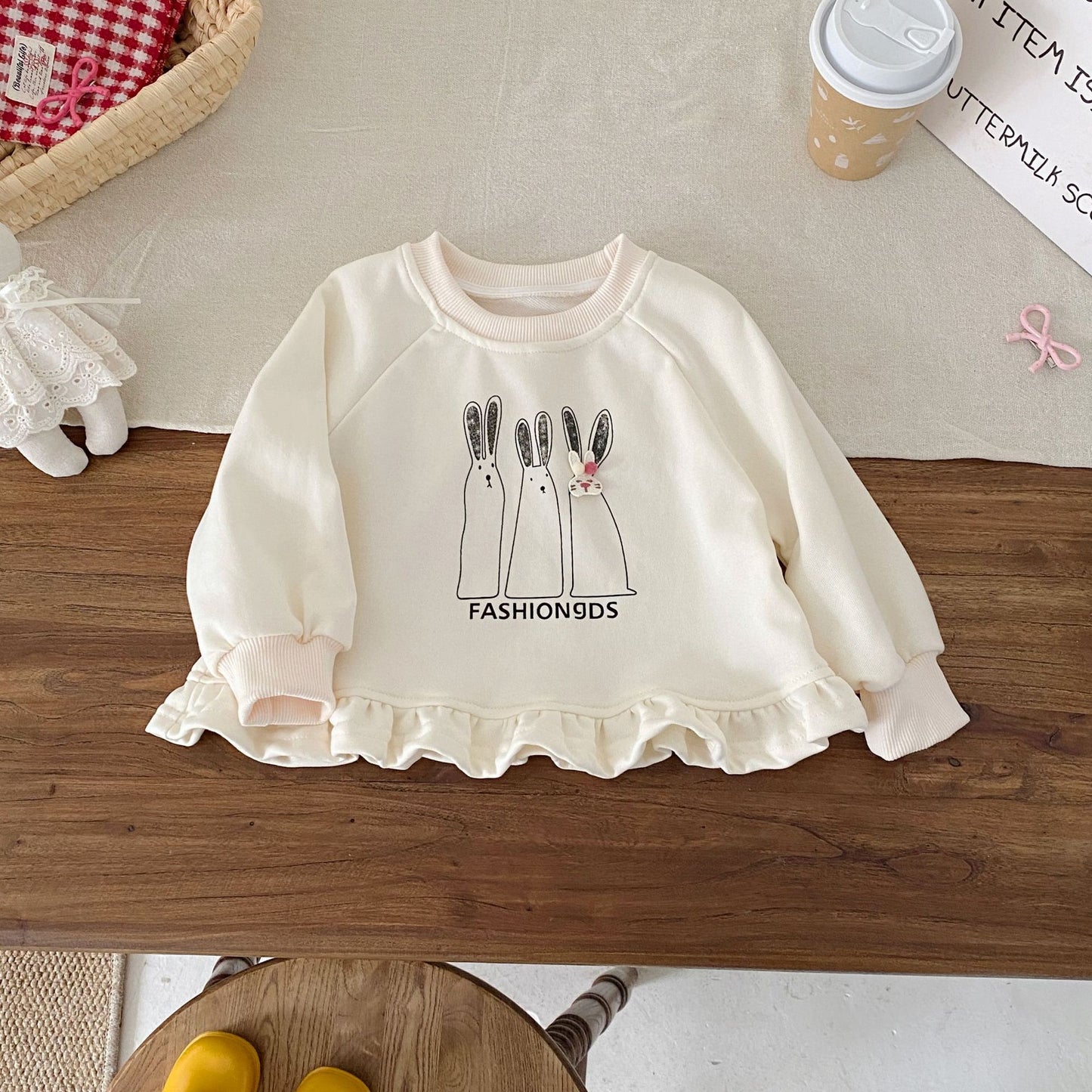 Autumn and Spring Arrival Cartoon Pattern Long Sleeves Crew Neck Pullover for Stylish Girls