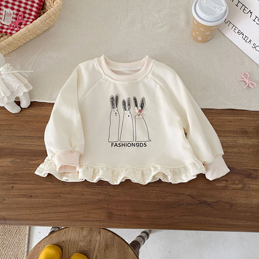 Autumn and Spring Arrival Cartoon Pattern Long Sleeves Crew Neck Pullover for Stylish Girls