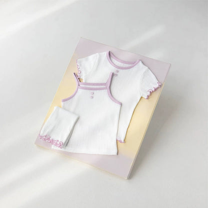 Summer Hot Selling Baby Girls Sleeveless Vest, Short Sleeves T-shirt and Pants Clothing Set, MyKids-USA®, Baby & Toddler Outfits, MyKids-USA - Size/Age - 66 (3-6M) - Color - Beige -  -  - TR2505252349-A