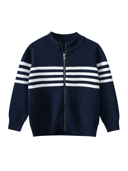 Baby Boy Kids Striped Pattern Zipper Front Design All Match Cardigan