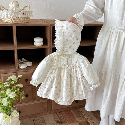 MyKids-USA® Baby Girls Long Sleeves Flowers Pattern Patchwork Design Bodysuit Dress