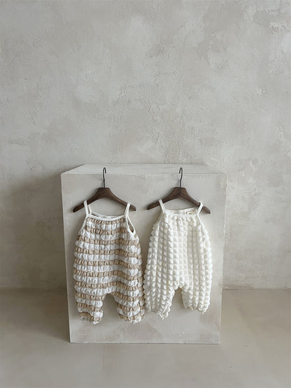 Design Summer Baby Kids Girls Sleeveless Puff Grid Pattern Strap Rompers